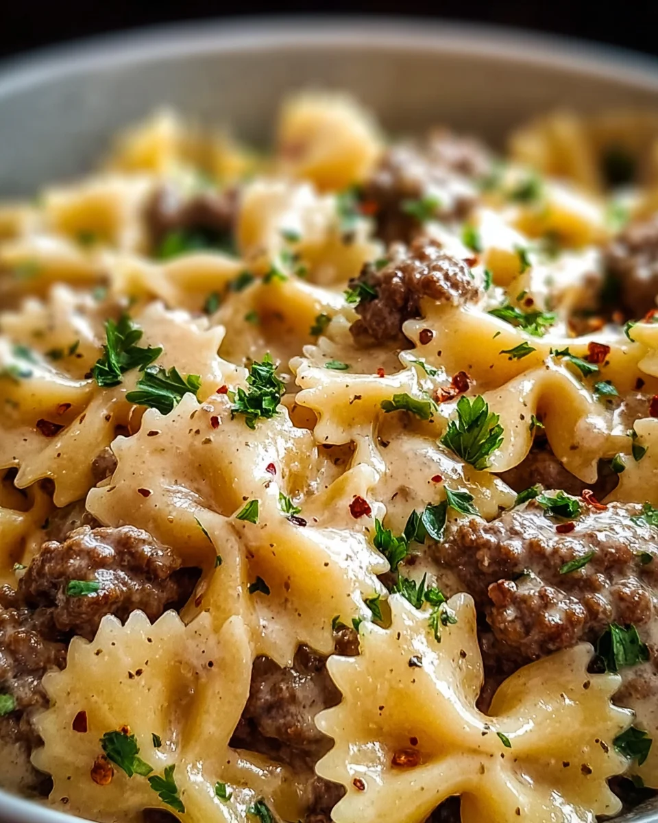 Beef and Bowtie Pasta with Alfredo Sauce 22 Beef