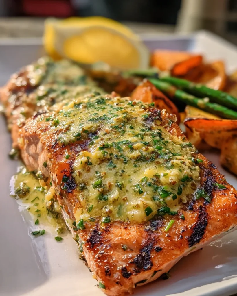 Grilled Salmon with Mustard-Herb Butter
