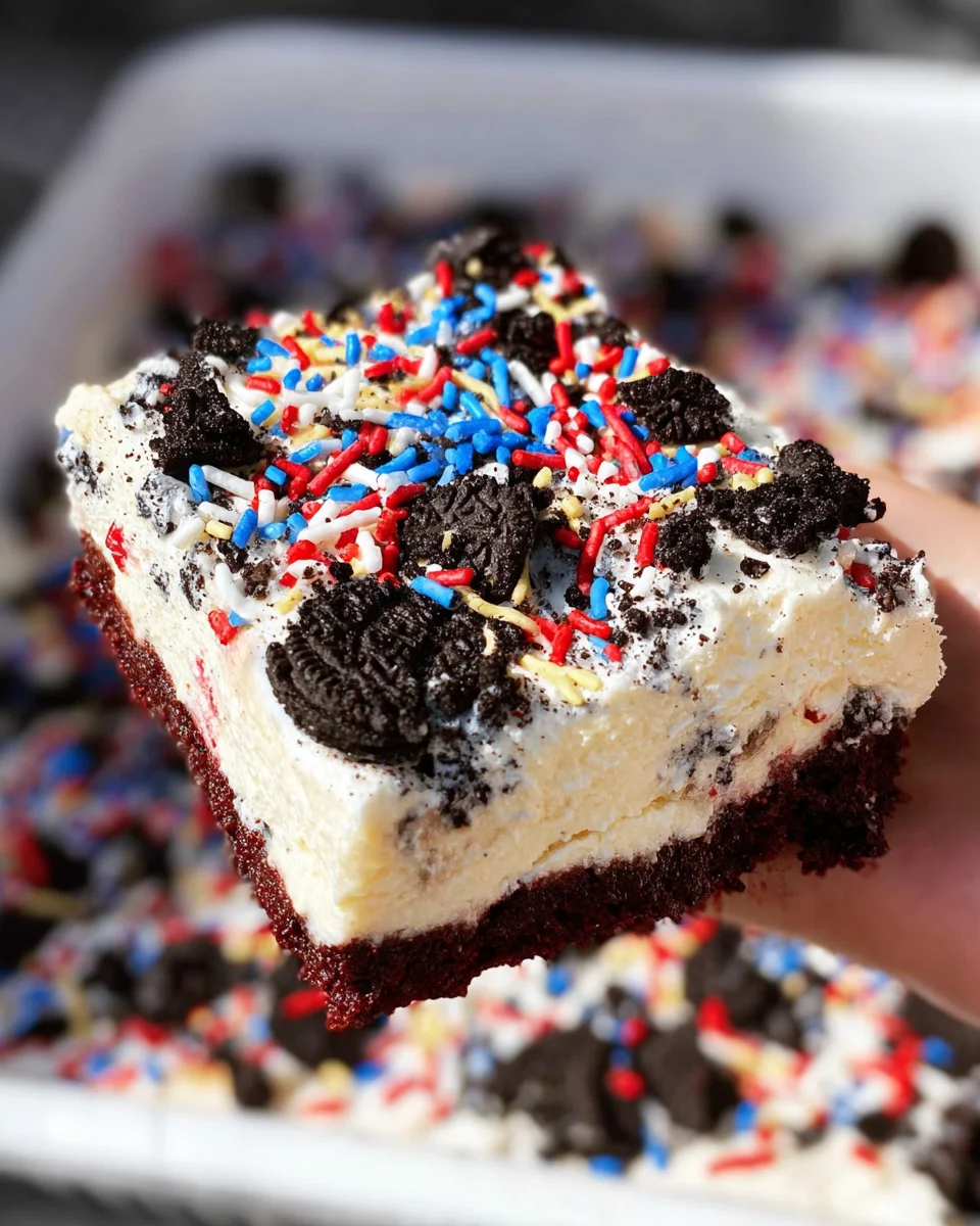 No Bake Fireworks Oreo Cheesecake bars 16 No
