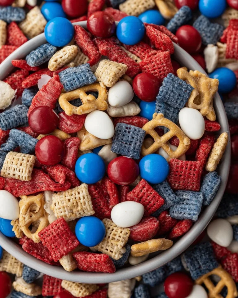 Red, white, and blue snack mix
