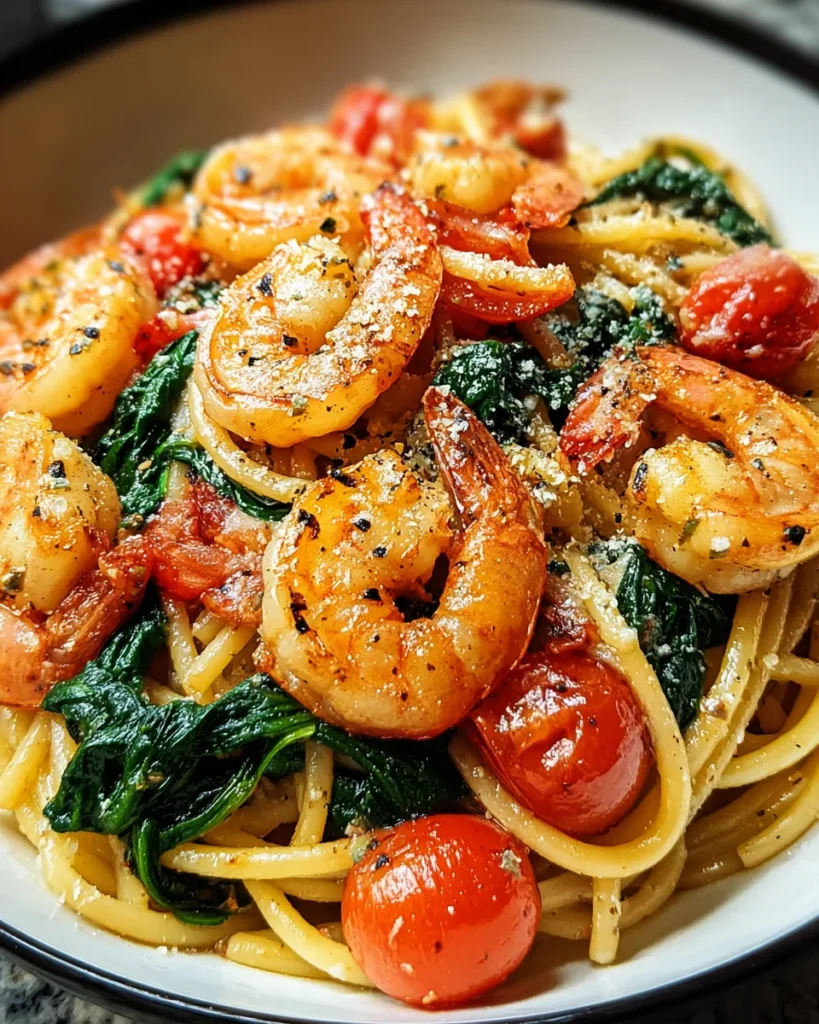 Tomato Spinach Shrimp Pasta