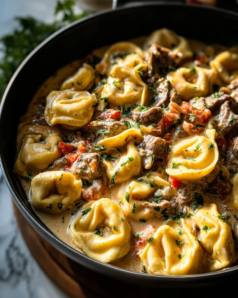 Cheesesteak Tortellini in Creamy Provolone Sauce