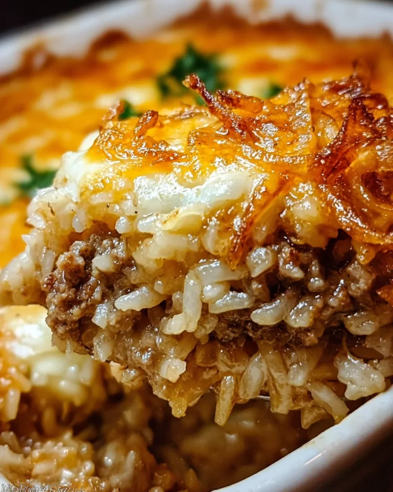 French Onion Ground Beef and Rice Casserole