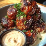 Korean BBQ Meatballs with Spicy Mayo Dip