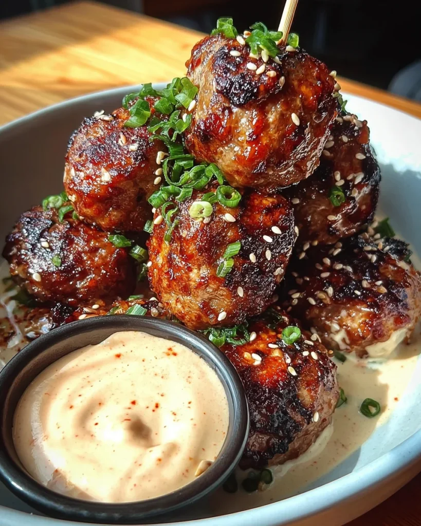 Korean BBQ Meatballs with Spicy Mayo Dip