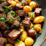 Slow Cooker Garlic Butter Beef Bites & Potatoes