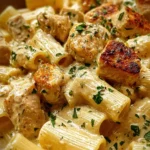 Creamy Garlic Butter Chicken and Rigatoni in Parmesan Sauce