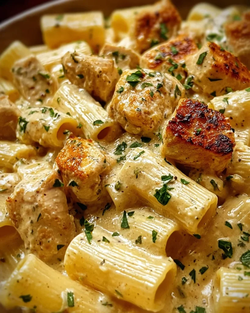 Creamy Garlic Butter Chicken and Rigatoni in Parmesan Sauce