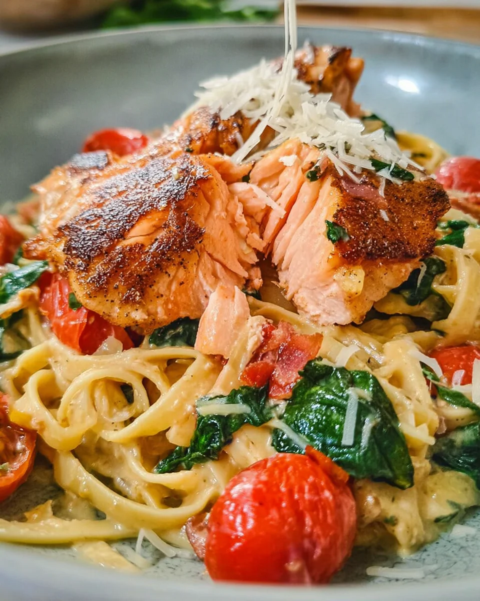 Healthy & Creamy Tuscan Salmon Pasta