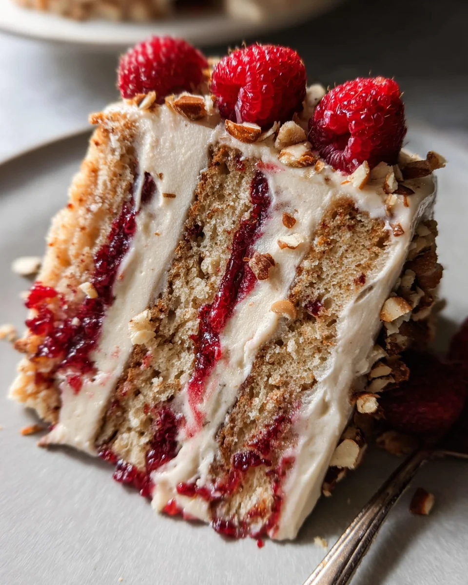 One Bowl Vegan Almond Raspberry Cake with Cream Cheese Frosting