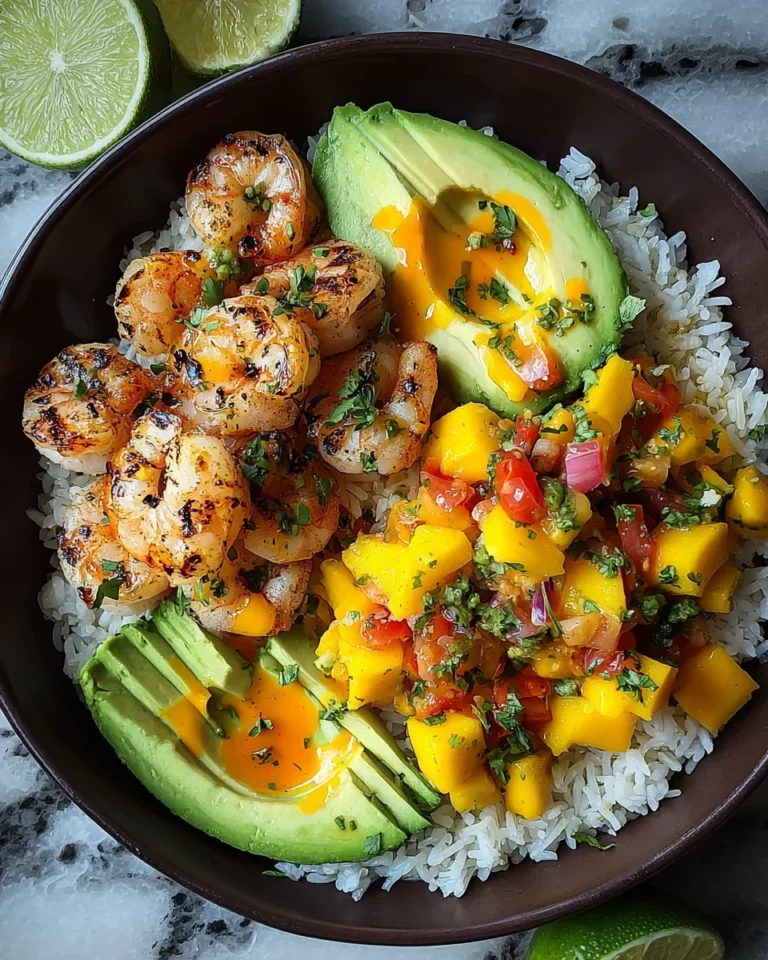 Shrimp and Avocado Bowls with Mango Salsa & Lime-Chili Sauce