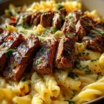Steak and Creamy Garlic Parmesan Pasta