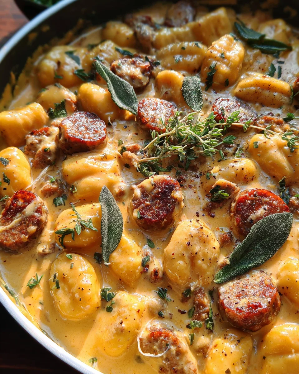 Creamy Butternut Squash Gnocchi with Sausage, Thyme, and Sage