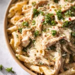 The Best Crockpot Garlic Parmesan Chicken Pasta Recipe