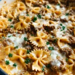 Cheesy Beef and Bowtie Pasta in Garlic Butter