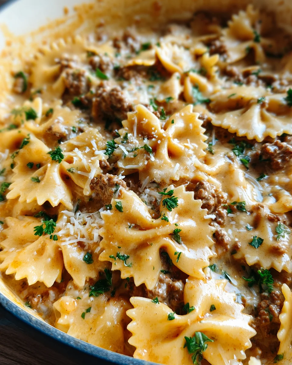 Cheesy Beef and Bowtie Pasta in Garlic Butter 20 Cheesy