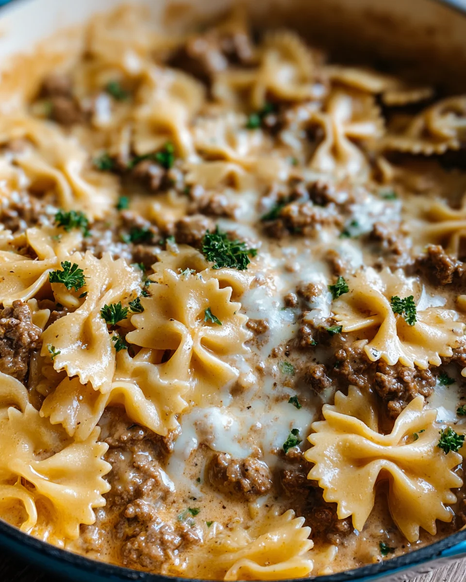 Cheesy Beef and Bowtie Pasta in Garlic Butter 21 Cheesy