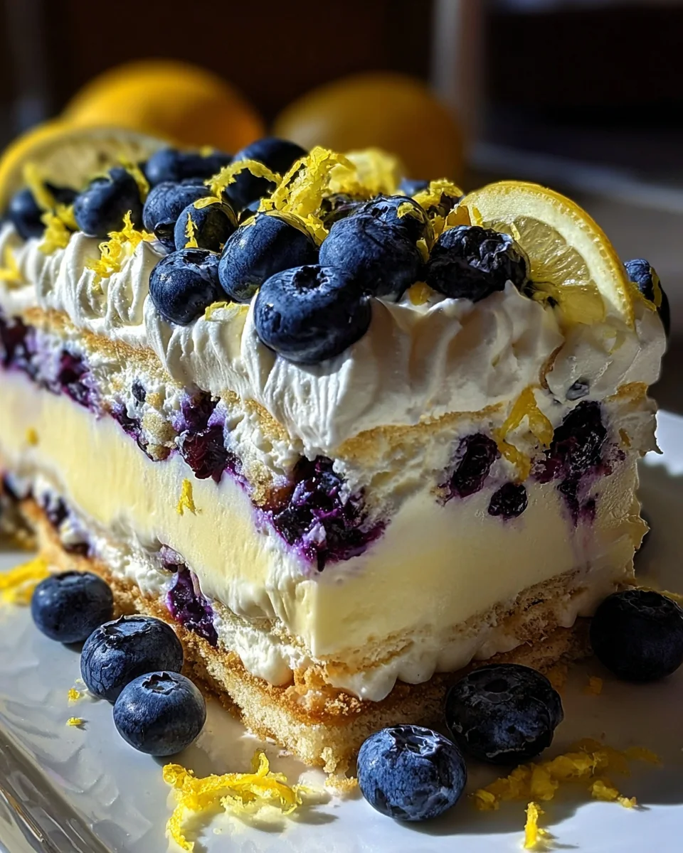 No-Bake Lemon Dazzling Blueberry Cream Cake