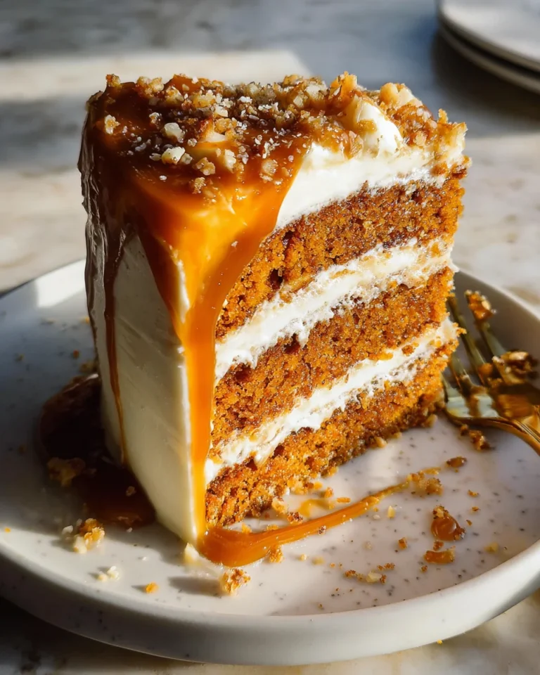 Pumpkin Cake with Cream Cheese Frosting and Salted Caramel Drizzle