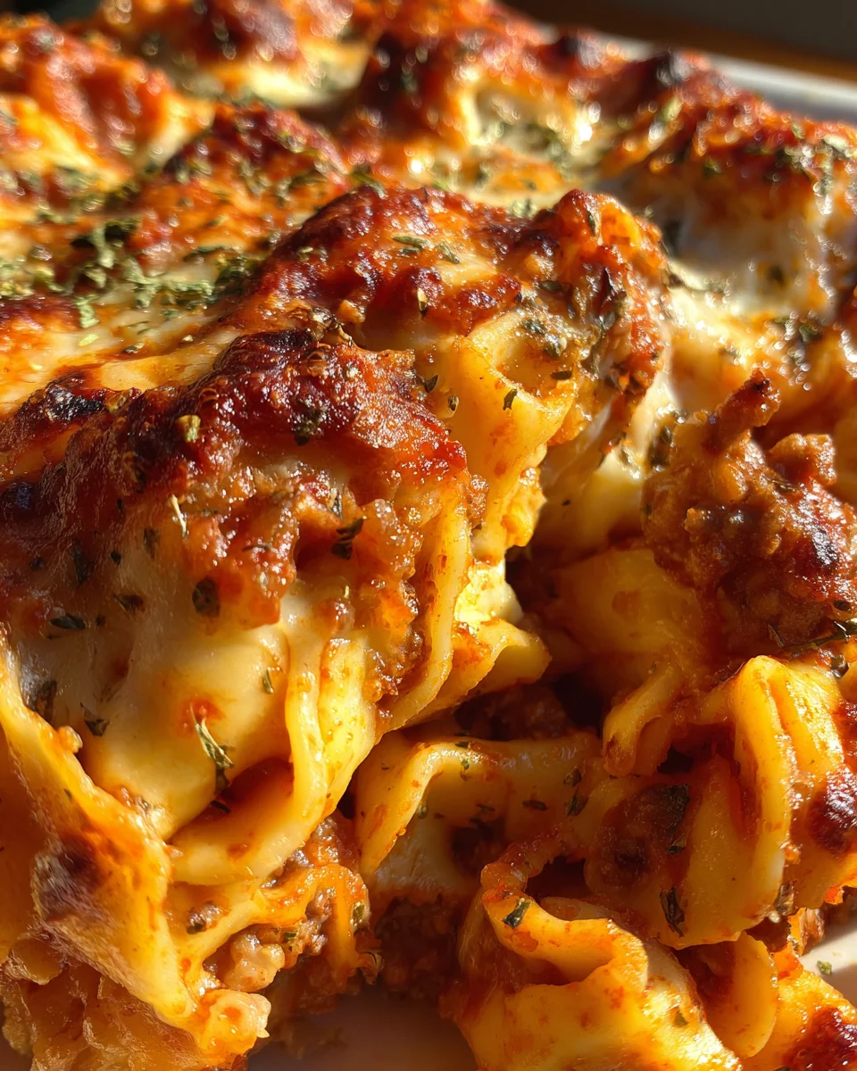 Cheesy Baked Tortellini Casserole With Meat Sauce