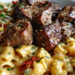 Garlic Butter Steak Tips with Cheesy Rigatoni