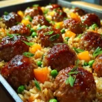 Honey Garlic Meatball Rice Bake