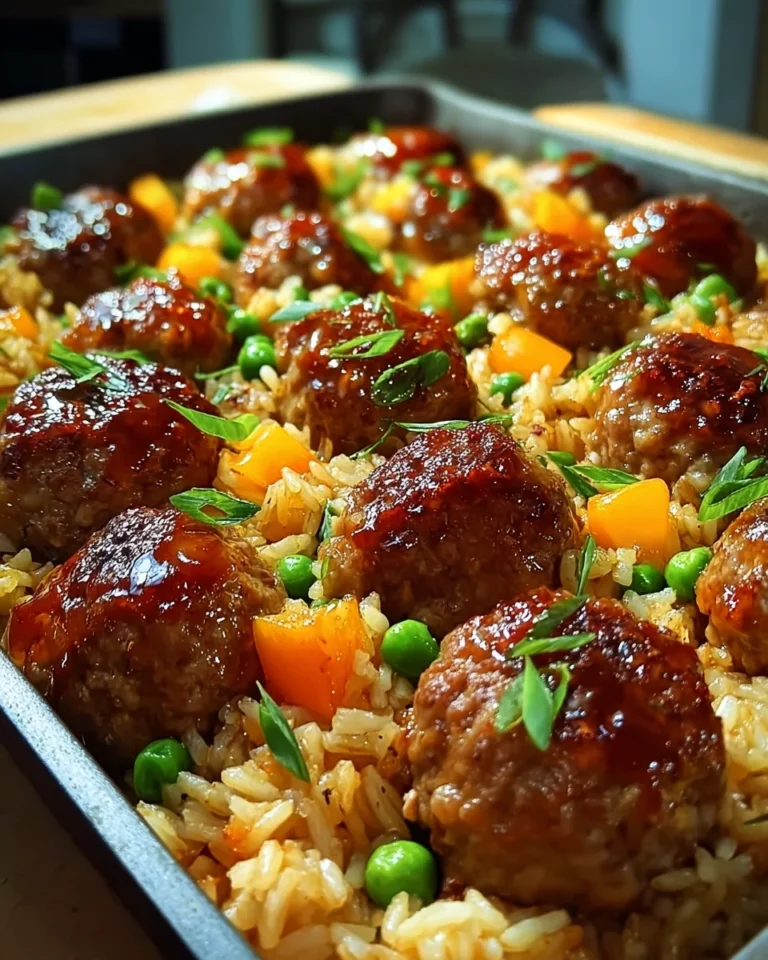Honey Garlic Meatball Rice Bake