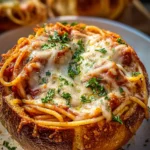 Spaghetti Garlic Bread Bowls