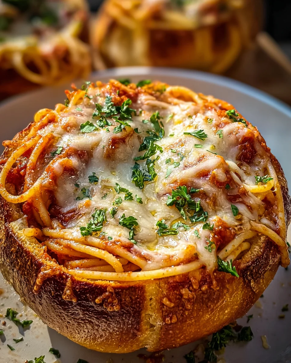 Spaghetti Garlic Bread Bowls