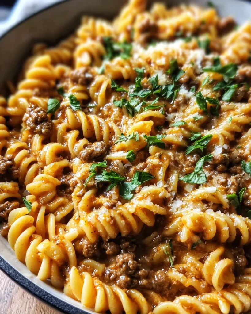 Beef and Rotini in Garlic Parmesan Sauce