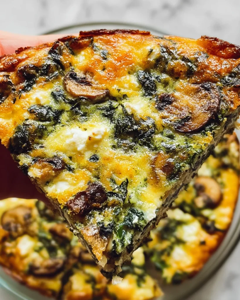 Spinach Mushroom and Feta Crustless Quiche