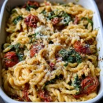Baked Boursin Cheese Pasta with Sundried Tomatoes and Spinach