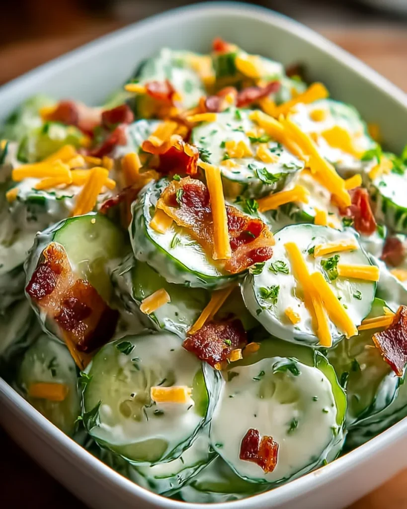 Creamy Cucumber Salad with Bacon and Cheese