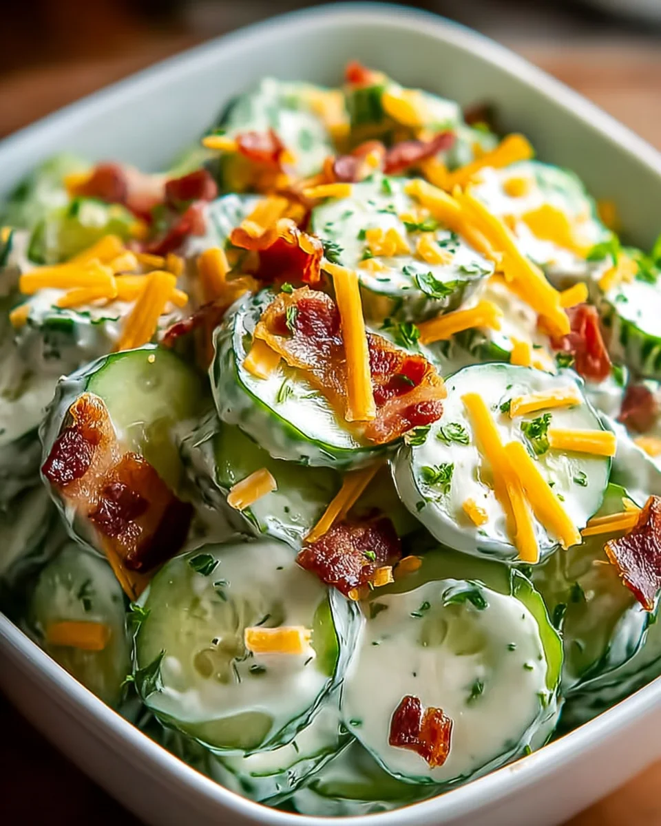 Creamy Cucumber Salad with Bacon and Cheese