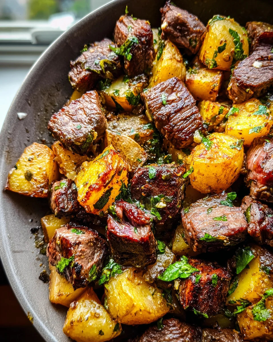 Garlic Butter Steak Bites and Potatoes