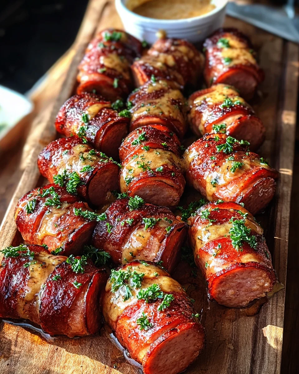 Mustard Hasselback Kielbasa Bites